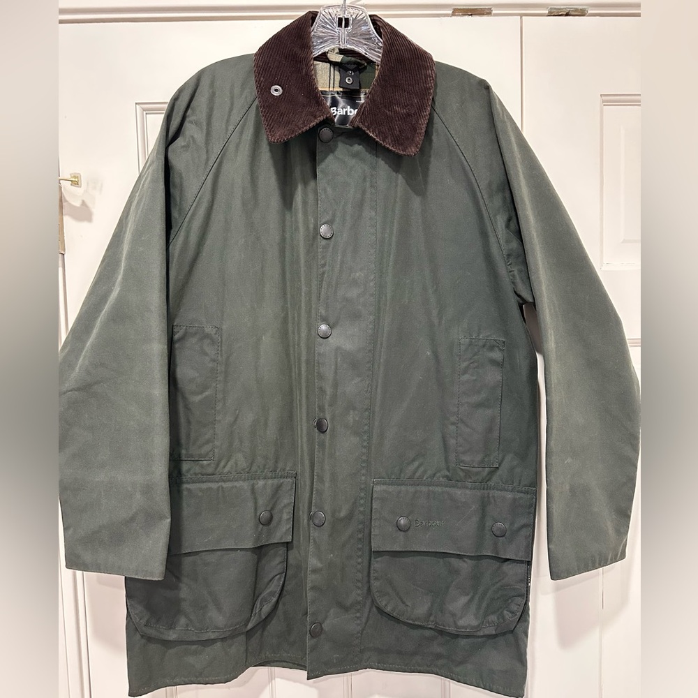 Barbour Olive Field Jacket with Dark Brown Collar